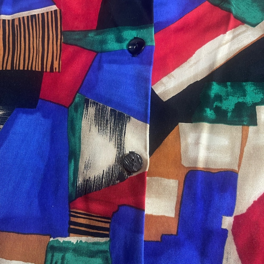 FUNKY GEOMETRIC PRINT SHORT-SLEEVE RAYON BUTTON-UP SHIRT - Picture 9 of 11